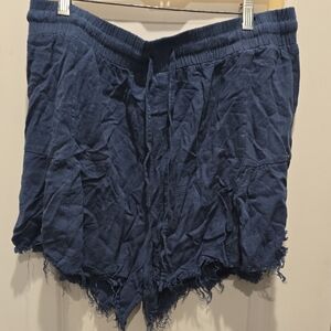 Umgee High Waist Blue Denim Shorts Frayed Hem